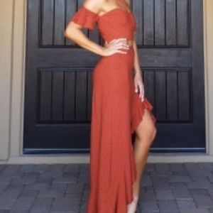 Halter/Princess Sleeve Ruffled Slit 2 Piece Set